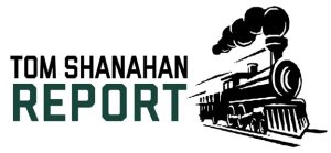 Tom Shanahan logo with an old style train to the right of the words Tom Shanahan Report